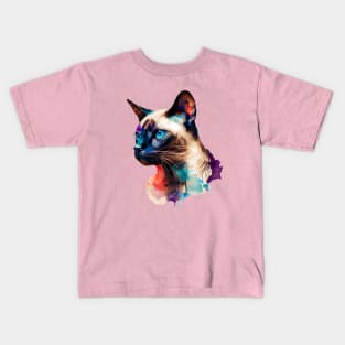 Siamese Cat Watercolor Funky Colors Kids T-Shirt